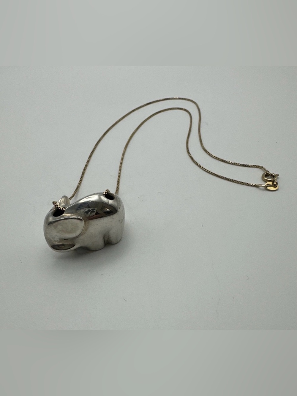 Fetish 925 Elephant Pendant Necklace Native American Sculptural Two Tone 18" Vtg